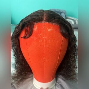 Chocolate Brown Human Hair Water Wave Curly Wig